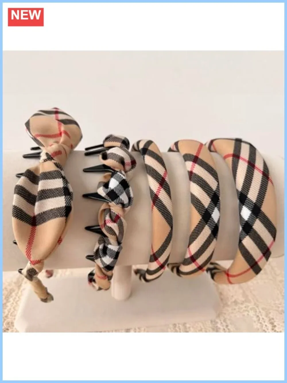 5 Pack Plaid Padded Headbands for Women Teen Girls Cotton Non-Slip Zig Zag